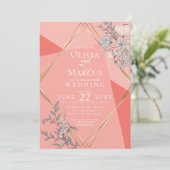 OnTrendの結婚サンゴフローラ幾何学的金ゴールドフレーム 招待状 (スタンド正面)