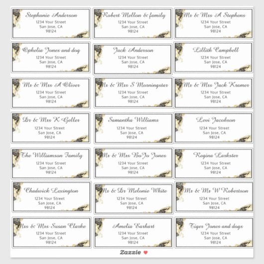 Onyxと金ゴールドの事前アドレス指定ゲスト名アドレスSti シール (シート)