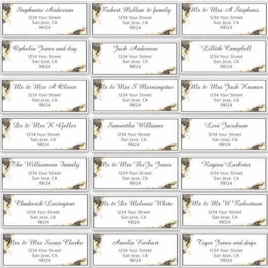 Onyxと金ゴールドの事前アドレス指定ゲスト名アドレスSti シール (正面)