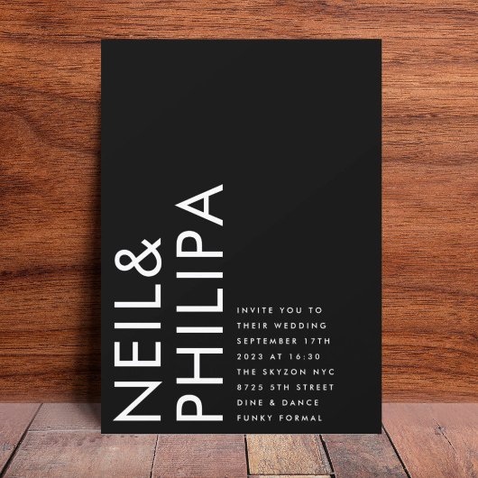 Onyx Black Ultra モダン NAMESはっきりしたシンプル結婚の 招待状