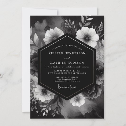 Onyx Floral Noir Wedding 招待状 (正面)