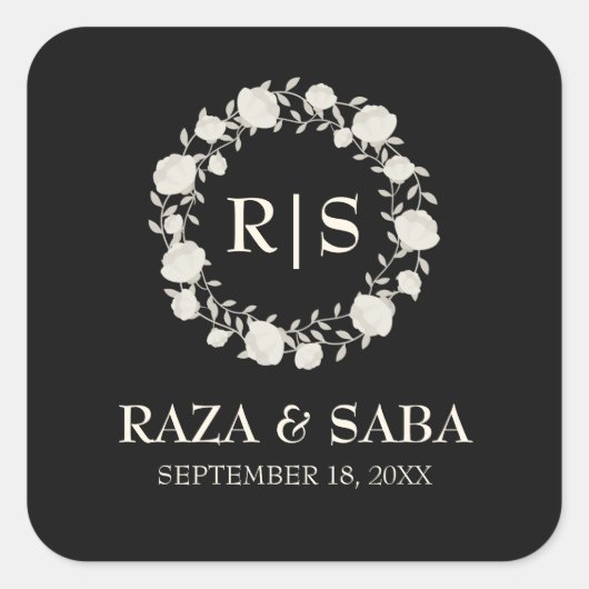 Onyx Grace Black and Ivory Wedding スクエアシール (正面)