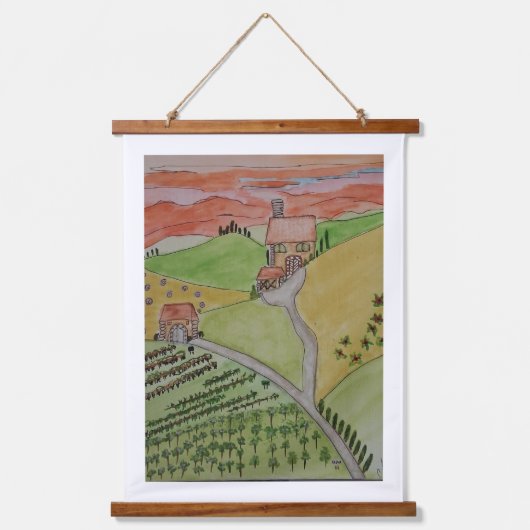 OOAK TUSCANY watercolor reproduced on canvas  吊り下げ型タペストリー (正面)