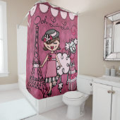 OohのLaのLaのブラウンの髪の花型女性歌手のエッフェル塔のプードル シャワーカーテン (インサイチュ)