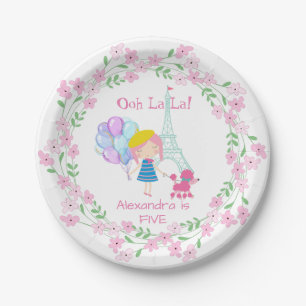 OohのLaのLa! パリの女の子及びピンクのプードル ペーパープレート