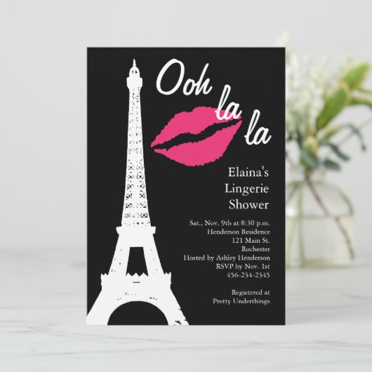 Oohのlaのla! ランジェリーのシャワーの招待状 招待状 (スタンド正面)