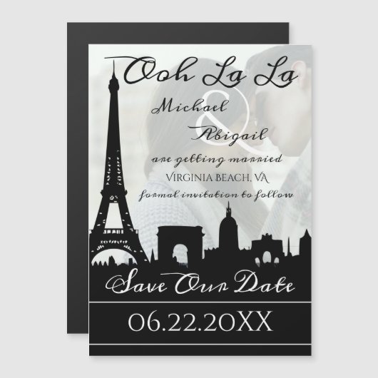 Ooh La La Paris Skyline Photo Save the Date マグネット招待状 (正面/裏面)
