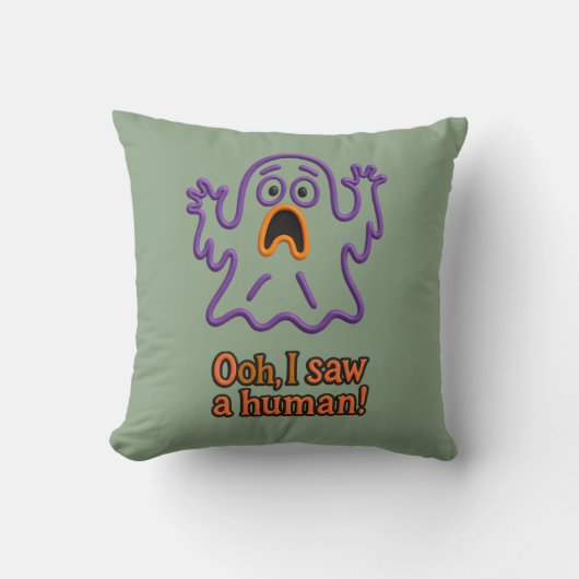 Oooh, I Saw a Human! – Funny Ghost Halloween クッション (正面)