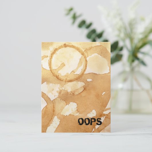 Oopsコーヒーの汚れと水こぼれ ポストカード (スタンド正面)