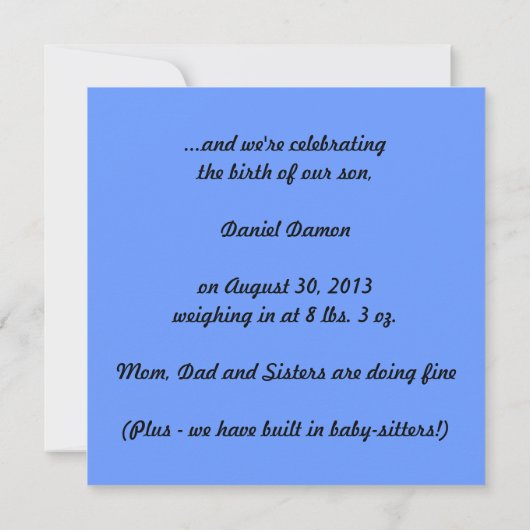 「Oops」ベビー発表 招待状 (裏面)