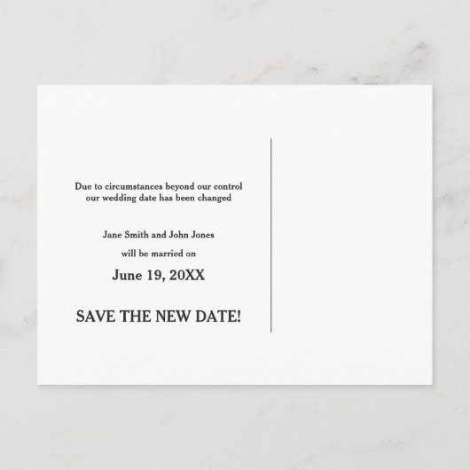 Oops Change the Date wedding save the date 案内ポストカード (裏面)