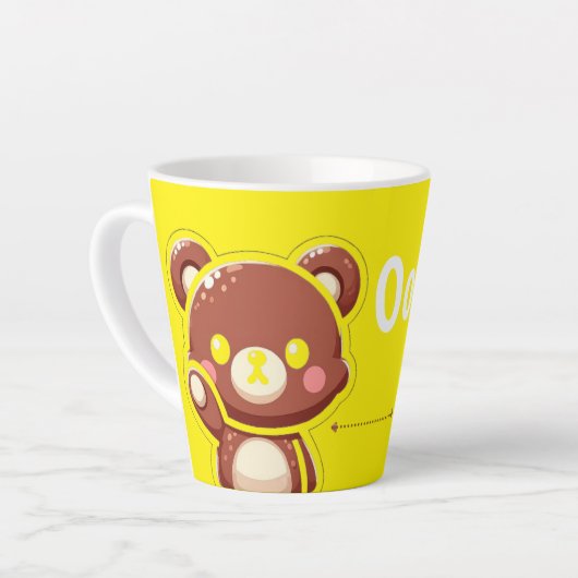 Oops! Cute Teddy Bear Mug – Fun Yellow Coffee Cup カフェラテマグ (左アングル)