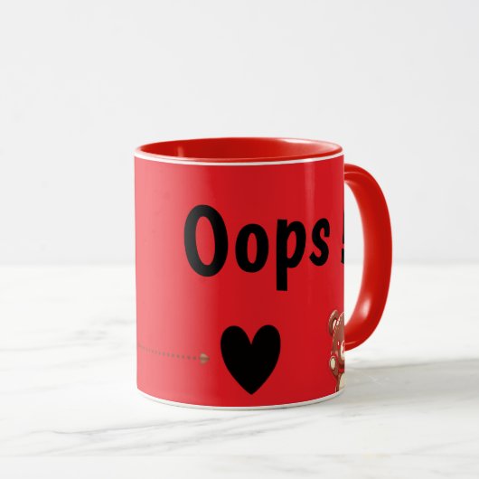 Oops! Cute Teddy Bear Mug – Funny Love Bear Design マグカップ (正面右)