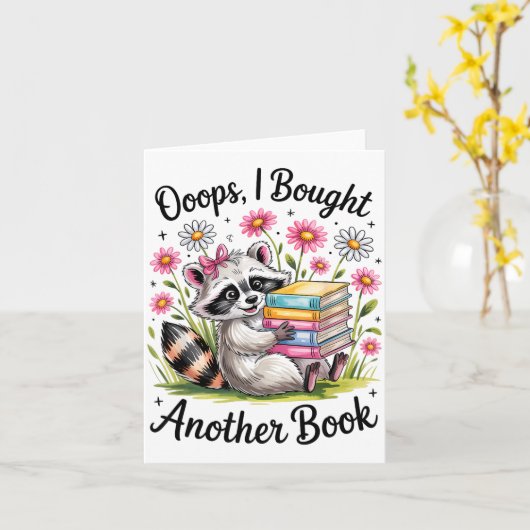 Oops I Bought Another Book Funny Cute Raccoon Read カード (黄色い花)