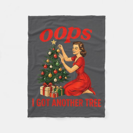 Oops I Got Another Tree Funny Retro Christmas  フリースブランケット (正面)