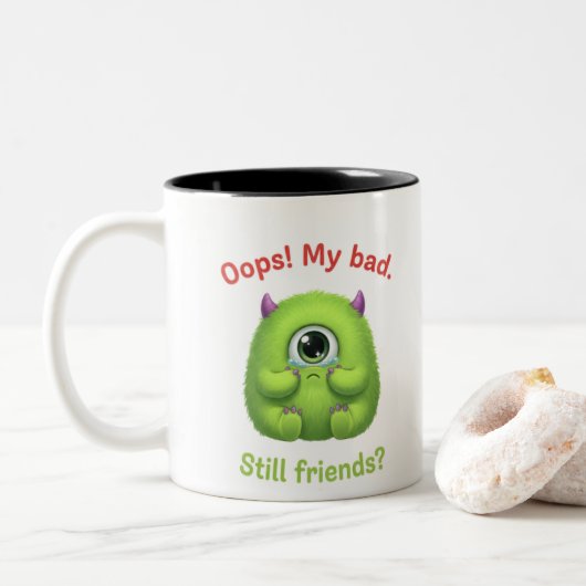 Oops My Bad Still Friends Mug – Funny Friendship C ツートーンマグカップ (ドーナツ)