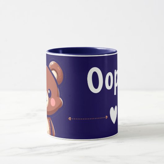 Oops Teddy Bear Coffee Mug with Heart | Cute Blue  マグカップ (中央)