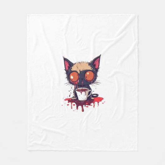 Oopsie Meow – 悲しいかわいい猫コーヒー愛好家 フリースブランケット (正面)