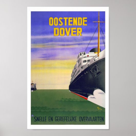 Oostende Dover Belgium UK船ヴィンテージ旅行 ポスター (正面)
