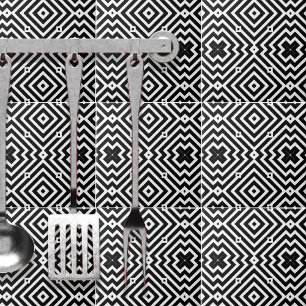 Op Artの白黒の幾何学的パターンスタイル タイル