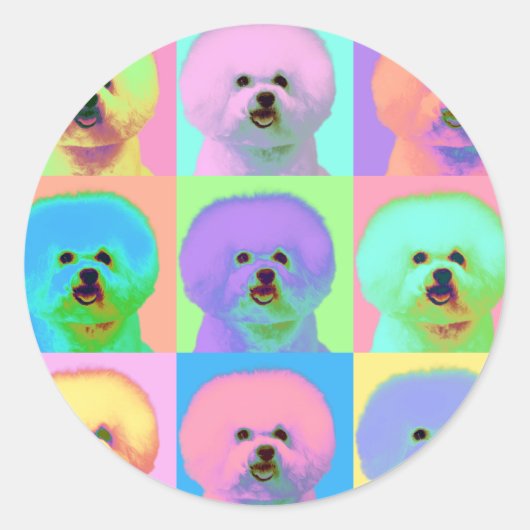 Op Art - Bichon Frise - Cody ラウンドシール (正面)
