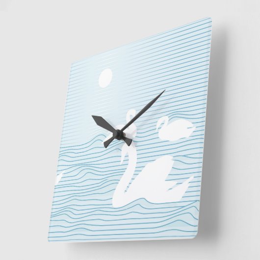 OP Art Blue Swan Drift  スクエア壁時計 (傾斜)
