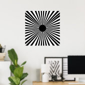 Op Art Sunburst – Black & White Abstract Poster ポスター (ホームオフィス)
