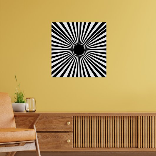 Op Art Sunburst – Black & White Abstract Poster ポスター (リビング2)