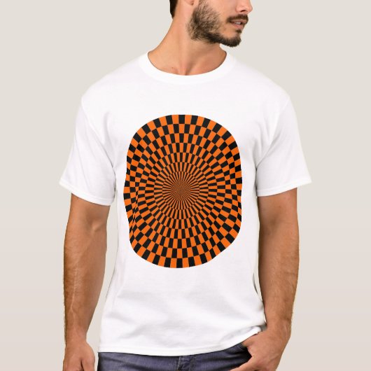 Op Art Wheel – オレンジと黒 Tシャツ (正面)