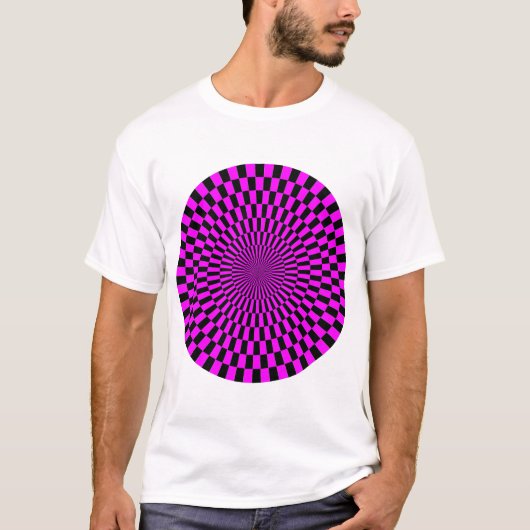 Op Art Wheel – マゼンタとブラック Tシャツ (正面)
