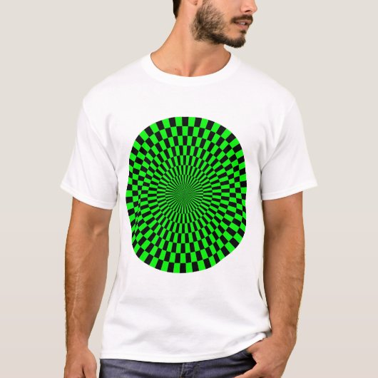 Op Art Wheel – 緑と黒 Tシャツ (正面)