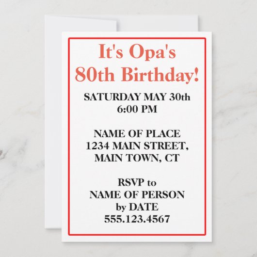 Opaの80thマイルストーンバースデーパーティーお祝い 招待状 (裏面)