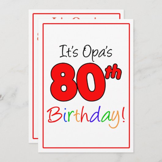 Opaの80thマイルストーンバースデーパーティーお祝い 招待状 (正面/裏面)