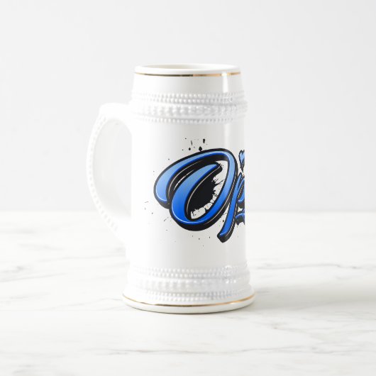 Opa blue Heart Graffiti Bierkrug Krug ビールジョッキ (正面左)