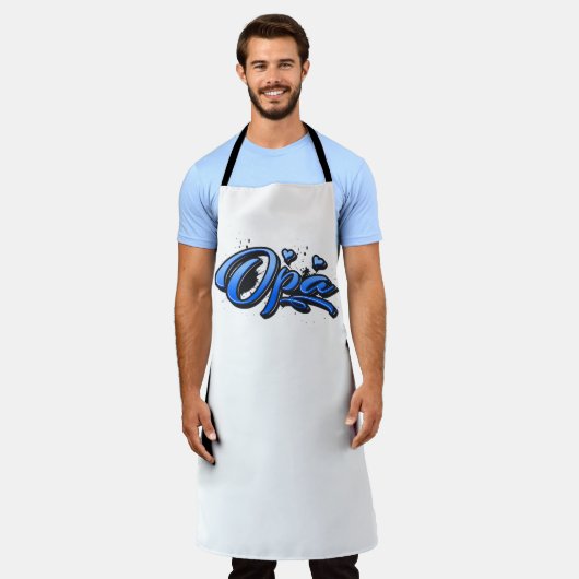Opa blue Heart Graffiti Schürze Grillschürze エプロン (着用した状態)