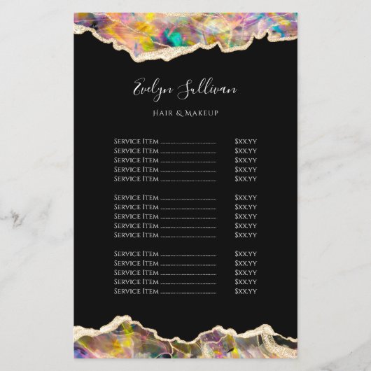 Opalデザインのブラックプライスリストフライヤー チラシ (正面)