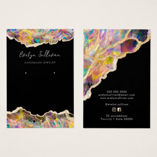 Opalデザインオンブラックジュエリーディスプレイカード (正面&裏面)