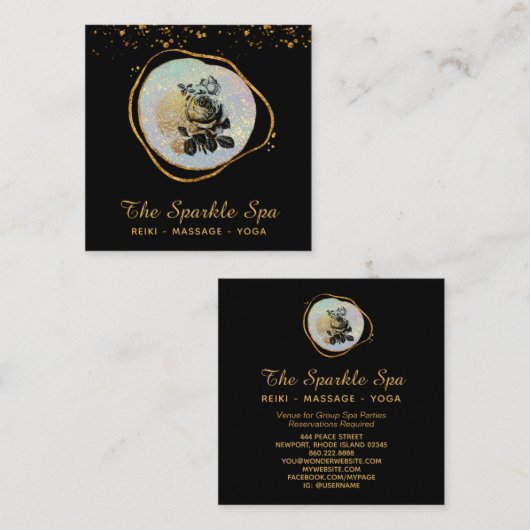 *~* Opal金ゴールドグリッターフレームバラフローラ スクエア名刺 (正面/裏面)