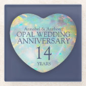 Opal 14th Wedding Anniversary Heart Glass ガラスコースター (正面)