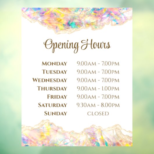 Opal Design Opening Hours Window Cling ウィンドウサイン (シート3)