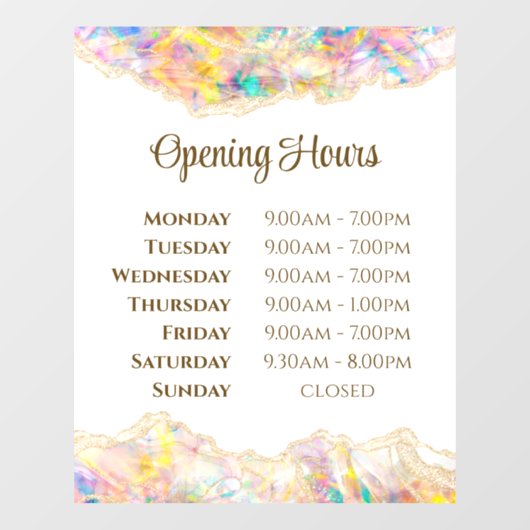 Opal Design Opening Hours Window Cling ウィンドウサイン (シート)
