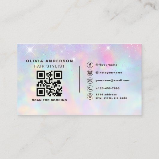 Opal Glitter Hair Stylist Photo QR Code  名刺 (裏面)