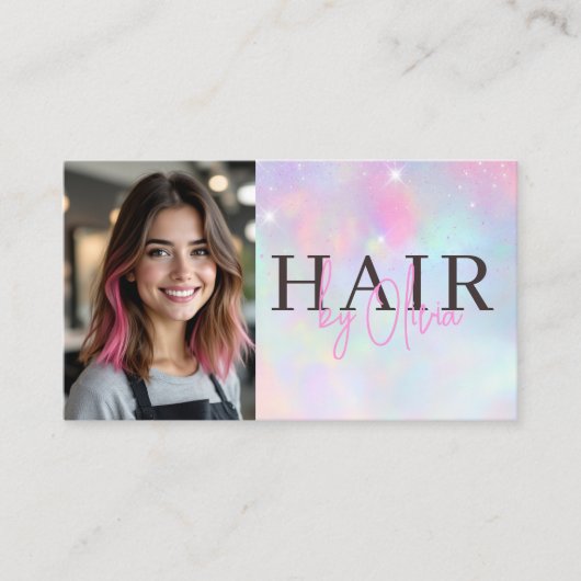 Opal Glitter Hair Stylist Photo QR Code  名刺 (正面)