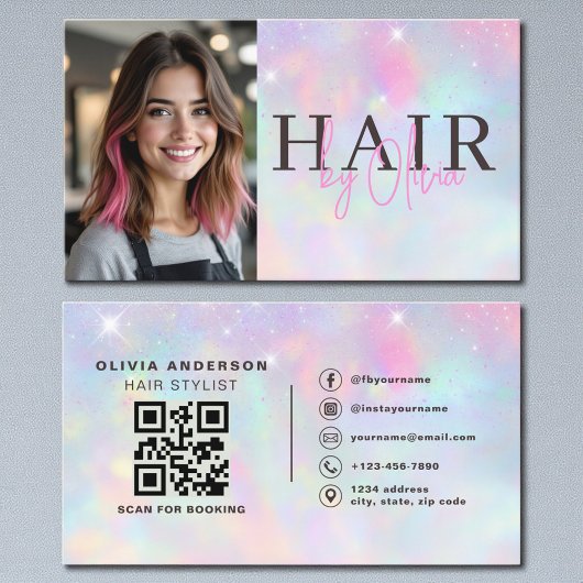 Opal Glitter Hair Stylist Photo QR Code  名刺