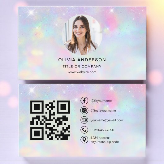 Opal Glitter Photo with QR Code Social Media 名刺