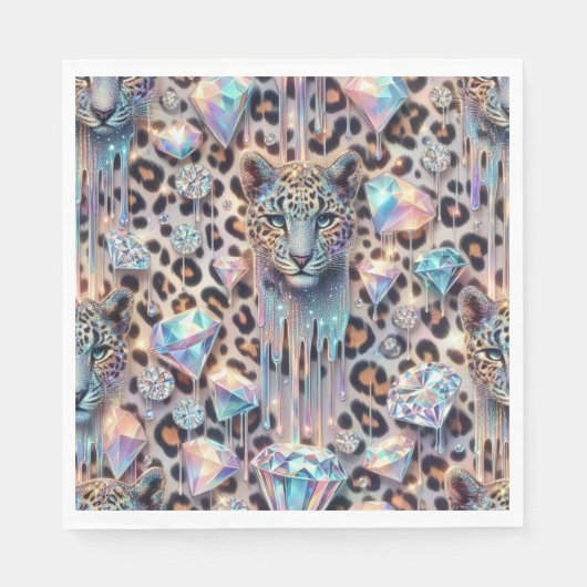 Opal Leopard Print Luxury Napkins スタンダードランチョンナプキン (正面)