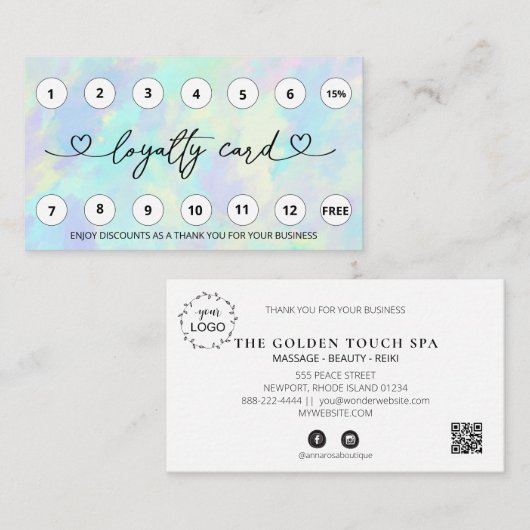 *～* Opal RainbowハートQRロゴリワードありがとう  ロイヤリティカード (正面/裏面)