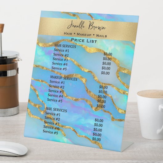 Opal Stone & フェイク金ゴールド美しいサロン価格表 台座サイン (インサイチュ)