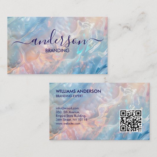 Opal Stone texture Logo QR Code Business Card 名刺 (正面/裏面)