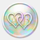 Opalescent Gold Two Hearts Gold Monogram ラウンドシール (正面)
